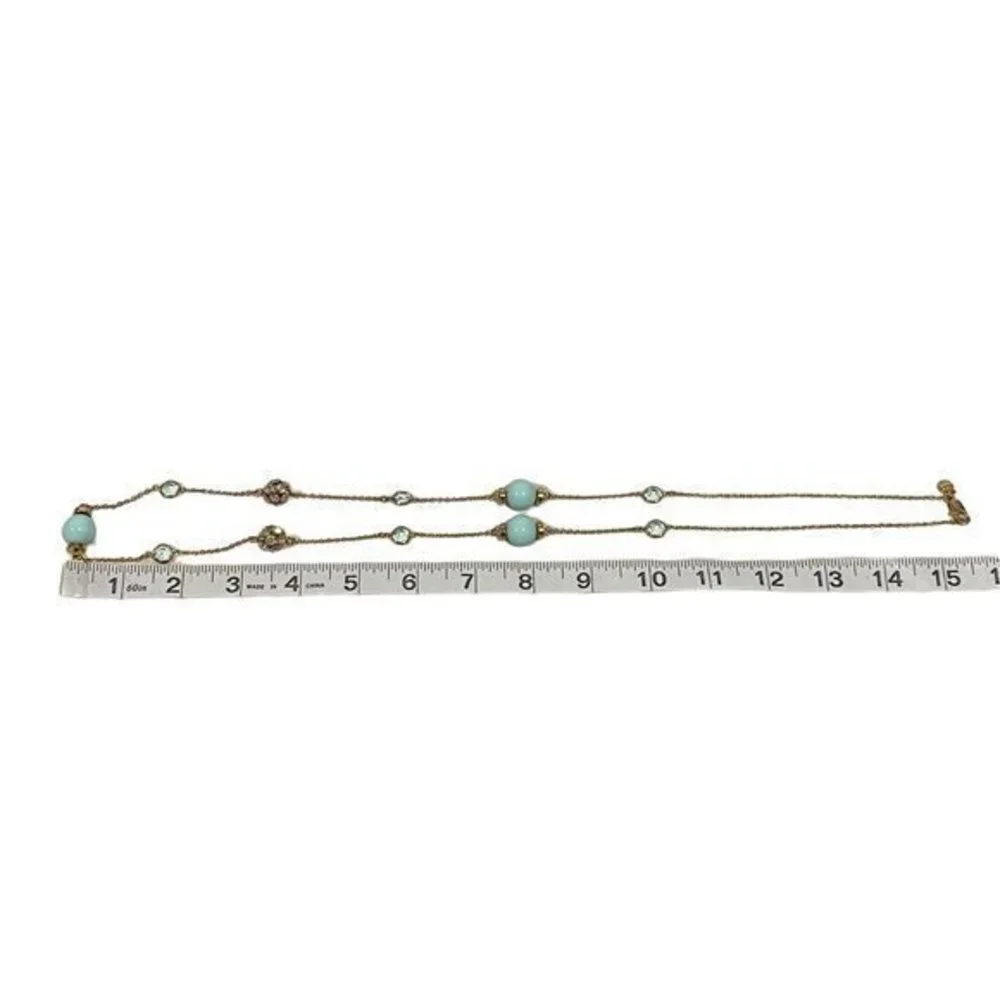 J. Crew Aqua Sweater Station Disco Ball‎ Crystal Gold Tone Necklace